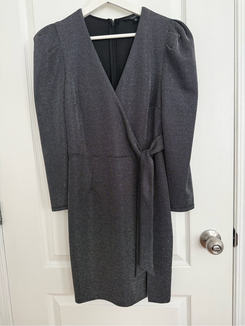 Dynamite Metallic Charcoal Wrap-Style Long Sleeve Dress